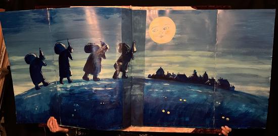 Les lutins s'en vont dans la nuit, sous le regard de la lune