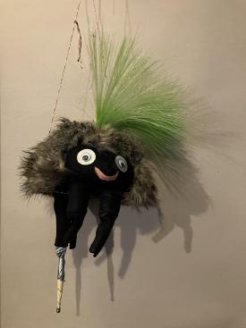 Hérisson noir à piquants bruns et toupet vert