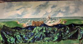 Les falaises, maison, mer, phare au loin, avec vagues