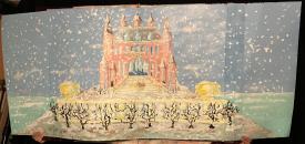 Château rose avec parc sous la neige