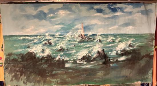 La mer, les vagues, le phare au loin