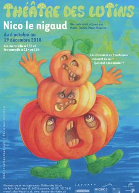 Affiche. Un personnage fait de citrouilles à tête humaine