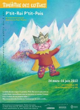 Affiche. P'tit-Roi sur une pente herbeuse, château et hautes montagnes en arrière-plan