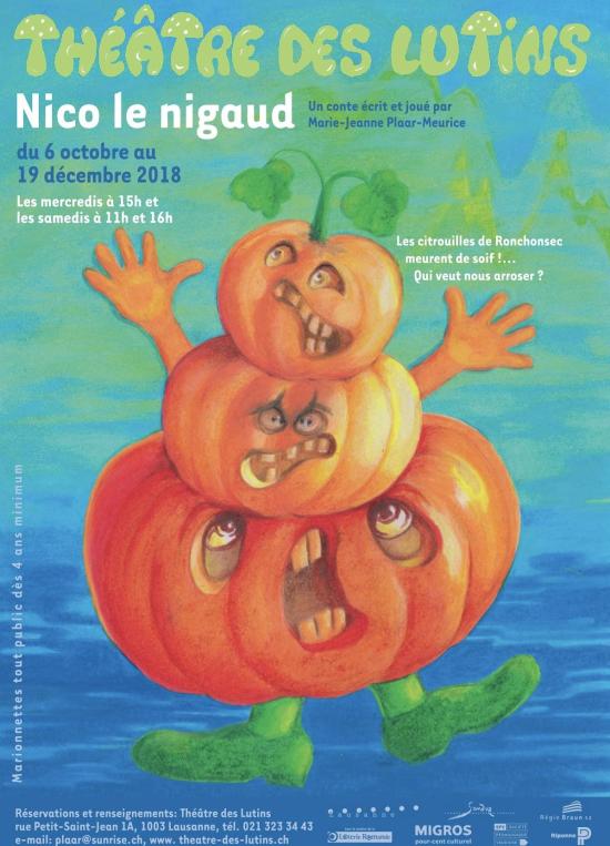 Affiche. Un personnage fait de citrouilles à tête humaine